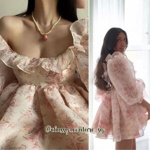 Selkie Floral Pink Puff Sleeve Dress
